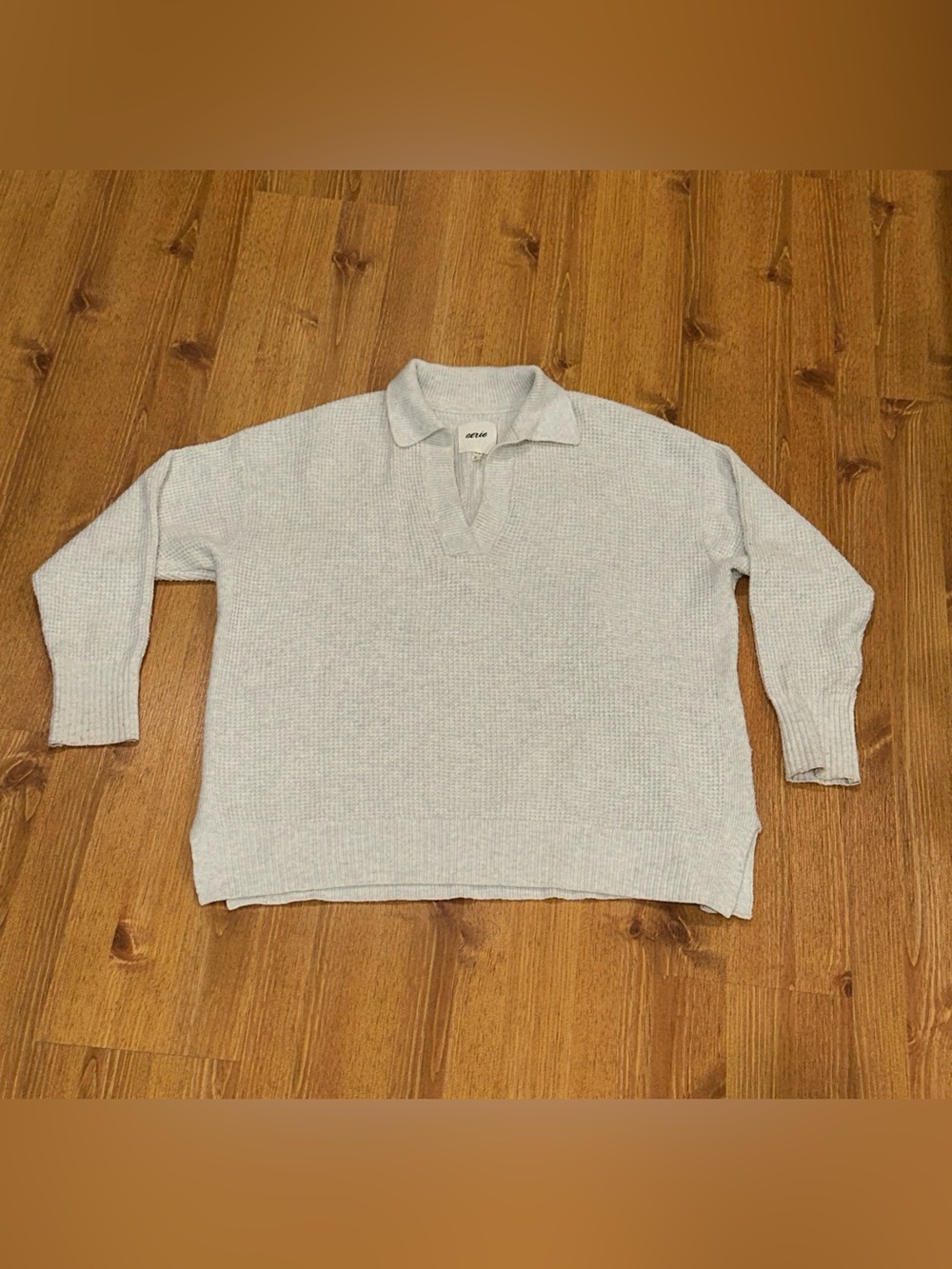 Aerie White Textured Cozy Lounge Collared Pullover Shirt Women's XS